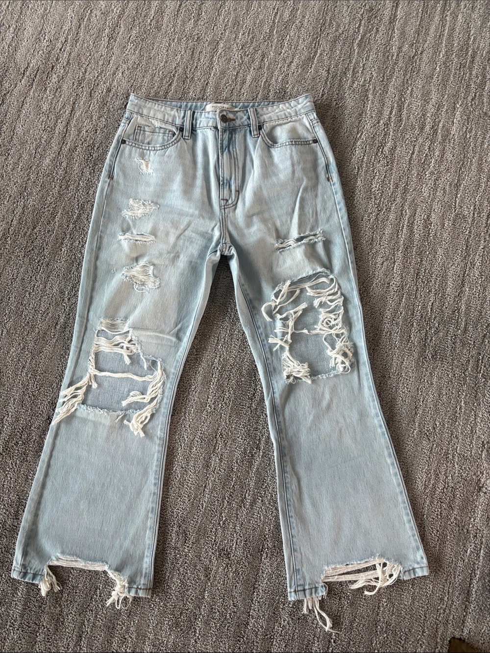 Light Blue Distressed Wide-Leg Jeans for Women